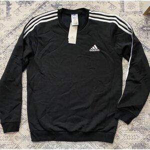 NWT Adidas Mens 3-Stripes Black Crewneck Sweatshirt Size Medium GK9106 Fleece